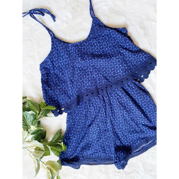 Aerie Tiered Lace Trim Printed Romper - Picture 6 of 6